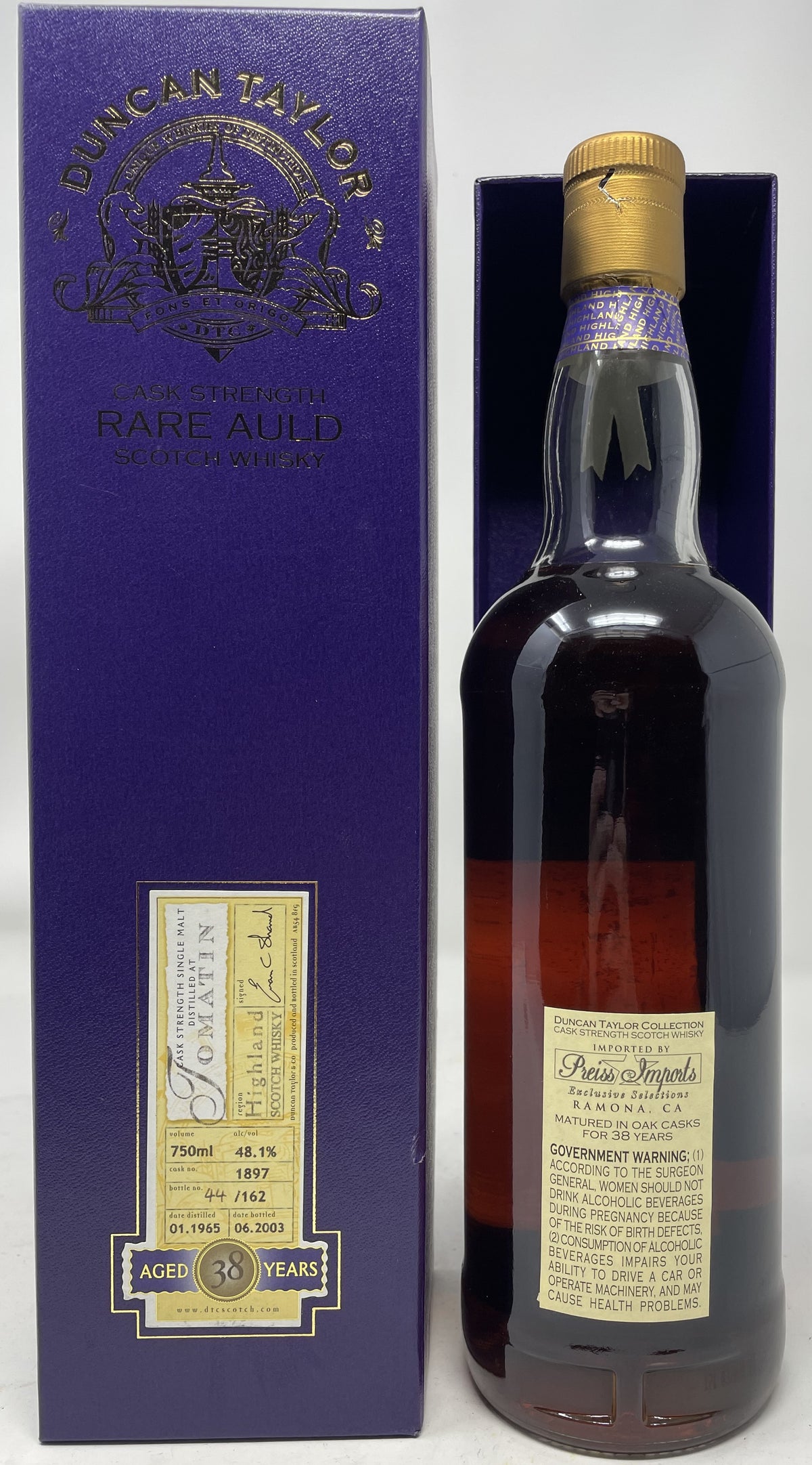 Duncan Taylor (Tomatin) 38 Year 1965 Cask Strength Rare Auld Single Malt Scotch Whisky (750ml)